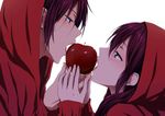  1girl apple brother_and_sister eating food free! fruit hood hoodie long_hair matsuoka_gou matsuoka_rin red_eyes red_hair rito453 shared_food short_hair siblings 
