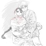  1boy 1girl bag braid braided_ponytail greyscale hand_on_another&#039;s_hand handbag henry_smith_(otoyomegatari) highres hijab karakalpak_clothes long_hair monochrome otoyomegatari talas_(otoyomegatari) user_zecg5533 uzbek_clothes very_long_hair 