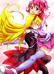  aida_mana bad_id bad_pixiv_id blonde_hair bow dokidoki!_precure hair_bow keikotsu long_hair multiple_girls pantyhose pink_hair precure regina_(dokidoki!_precure) ribbon smile 