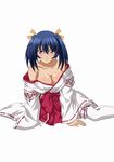  1girl bashoku_youjou blue_hair female hair_ornament ikkitousen miko short_twintails solo twintails 