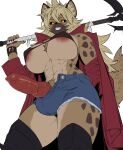 2025 abs animal_genitalia animal_penis anthro areola balls big_balls big_breasts big_penis black_nose bottomwear bra breasts canid canine_genitalia canine_penis chest_tuft clothing erection eyelashes fur genitals grin gynomorph hair hi_res holding_object holding_weapon huge_balls huge_penis hyena intersex kissxmaker knot looking_at_viewer mammal markings melee_weapon muscular muscular_anthro penis pubes shorts simple_background smile solo spots spotted_body spotted_fur spotted_hyena standing tail thick_thighs tuft underwear vein veiny_penis weapon