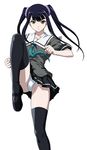  1girl black_hair female ikkitousen kicking long_hair official_art panties saji_genpou_(true) twintails underwear white_background 