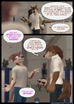 anthro argument bottomwear brown_body brown_fur canid canine canis clothing denim denim_bottomwear denim_clothing eyewear fur glasses griffith_(striped_sins) hi_res jeans lance_(striped_sins) male mammal office pants shirt striped_sins t-shirt topwear willitfit wolf