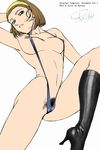  areolae boots breasts brown_hair high_heel_boots high_heels highres meitantei_conan photoshop pubic_hair short_hair signature sling_bikini solo suzuki_sonoko swimsuit 