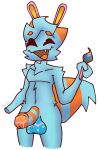 anthro balls blue_body blue_fur bodypaint brush clothing easter erection eyebrows eyes_always_closed eyes_closed fake_ears fake_rabbit_ears fluffy fluffy_tail fur genitals handwear hi_res holding_object holidays male missing_hand mitten_hands mittens nude nude_anthro nude_male orange_body orange_eyebrows orange_fur orange_tongue paint_on_balls paint_on_body paint_on_penis paint_on_self paintbrush painted_balls painted_penis penis scab_(character) scab_nsfw simple_background smile solo tail teeth tongue white_background