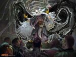 2021 ambiguous_gender anthro aven avian beak_open bird black_magic breena_(magic:_the_gathering) cloak clothing copyright_symbol crowd feathers feet female grey_cloak grey_clothing group hasbro hi_res holding_object holding_staff logo magic magic:_the_gathering male neck_tuft official_art owl owlin simon_dominic staff story story_in_description student symbol talons teacher teacher_and_student toes tuft white_body white_feathers white_magic white_wings wings wizards_of_the_coast