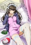  1girl bed breasts brown_hair female ikkitousen legs long_hair nurse smile solo ten&#039;i_(ikkitousen) ten'i_(ikkitousen) 