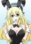  animal_ears atago_(kantai_collection) blonde_hair bow bowtie bunny_ears bunnysuit detached_collar green_eyes hat kantai_collection long_hair nire_nanaki wrist_cuffs 