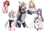  5girls aiguillette apron arms_behind_back arms_up belt black_belt black_necktie black_one-piece_swimsuit blonde_hair blue_dress blue_eyes blue_hair blush braid breasts cape cleavage cowboy_shot dimos_(dawn_1945) dress dress_shirt grey_apron grey_eyes grey_overskirt hair_between_eyes hair_ornament hair_over_shoulder headgear highleg highleg_one-piece_swimsuit highres hornet_(kancolle) jacket japanese_flag kantai_collection kill_markings large_breasts long_hair long_sleeves looking_at_viewer looking_to_the_side minneapolis_(kancolle) multicolored_hair multiple_girls necktie nevada_(kancolle) official_alternate_costume one-piece_swimsuit partially_unbuttoned pencil_skirt red_eyes red_hair scarf shirt shorts simple_background single_braid skirt sleeveless sleeveless_shirt smile south_dakota_(anniversary)_(kancolle) south_dakota_(kancolle) super_highleg swimsuit tank_top thighhighs two-tone_gloves two-tone_one-piece_swimsuit unbuttoned unbuttoned_shirt upper_body wahoo_(kancolle) wavy_hair white_background white_cape white_jacket white_scarf white_shirt white_shorts white_tank_top white_thighhighs 