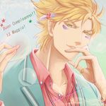  blonde_hair caesar_anthonio_zeppeli facial_mark green_eyes jojo_no_kimyou_na_bouken male_focus solo takamasa thumb_ring 