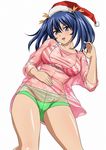  1girl bashoku_youjou blue_hair female hair_ornament hat ikkitousen legs short_twintails smile twintails 