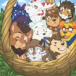 1:1 absurd_res anthro basket bear bovid canid canine canis caprine container domestic_dog dragon easter easter_basket easter_egg felid female fox group happy hi_res holidays hybrid lion looking_at_viewer love male mammal mythological_creature mythological_scalie mythology naoto one_eye_closed pantherine scalie sergal sheep shy tiger wink winking_at_viewer