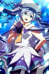  :d akatsuki_(4941086) bad_id bad_pixiv_id blue_eyes blue_hair cowboy_shot fingerless_gloves gloves hat hatsune_miku long_hair looking_at_viewer open_mouth smile snowflakes solo twintails vocaloid yuki_miku 