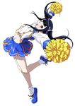  1girl black_hair cheerleader female ikkitousen jumping long_hair official_art saji_genpou_(true) smile twintails white_background 
