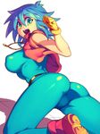  :d allenby_beardsley ankle_boots ass bad_id bad_pixiv_id bangs bare_shoulders belt bent_over blue_bodysuit blue_hair bodysuit boots breasts clenched_hand covered_nipples from_behind g_gundam gloves gundam hair_between_eyes impossible_clothes jewelry kneeling large_breasts looking_at_viewer looking_back loose_belt metata necklace open_clothes open_mouth open_vest pendant shadow short_hair skin_tight smile solo spread_legs unitard vest white_background yellow_gloves 