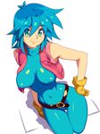  allenby_beardsley antenna_hair armpits bad_id bad_pixiv_id bangs bare_shoulders belt blue_bodysuit blue_eyes blue_hair bodysuit breasts breasts_apart buttons covered_navel covered_nipples cowboy_shot from_above g_gundam gloves green_eyes gundam hair_between_eyes hand_on_hip impossible_clothes large_breasts light_smile looking_at_viewer loose_belt metata multicolored multicolored_eyes open_clothes open_vest shadow shiny shiny_clothes short_hair simple_background skin_tight smile solo thigh_gap turtleneck unitard vest white_background yellow_gloves 
