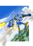 cannon claws cloud digimon digimon_frontier flying full_armor glowing glowing_weapon magnagarurumon male_focus mecha monster no_humans sky weapon 