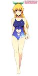  blonde_hair breasts competition_school_swimsuit heart_cutout highres hiromin long_hair looking_at_viewer medium_breasts nijie nijie-tan one-piece_swimsuit ponytail red_eyes smile solo swimsuit 