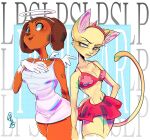 absurd_res alex_bunn american_shorthair angel angel_costume anthro bottomwear bra breasts brooklyn_hayes canid canine canis cleavage clothed clothing costume dachshund devil_costume domestic_cat domestic_dog dress duo felid feline felis female floppy_ears frown hasbro hi_res hunting_dog jewelry littlest_pet_shop littlest_pet_shop:_popular lps_339 lps_675 mammal necklace savannah_reed skinny skirt smile underwear