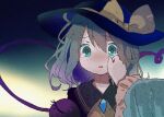  2girls black_hat blue_brooch blue_gemstone blue_sleeves bow brooch commentary_request female_pov film_grain frilled_sleeves frills frown gem green_eyes grey_hair hand_on_another's_face hat hat_bow jewelry komeiji_koishi komeiji_satori large_bow long_sleeves looking_at_viewer multiple_girls parted_lips pov pov_hands short_hair siblings sisters straight-on tamagogayu1998 tearing_up tears third_eye touhou wide_sleeves wiping_tears yellow_bow 