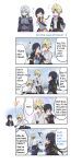  1girl 2boys ? absurdres armpit_crease asami_yutori bare_shoulders black_gloves black_hair black_jacket blonde_hair blue_cape blue_eyes blue_headband blue_shirt blue_sky blush breasts breath brown_gloves cape cloud_strife cloud_strife_(locke&#039;s_outfit) cold collarbone commentary_request cosplay cowboy_shot crop_top earrings edgar_roni_figaro edgar_roni_figaro_(cosplay) english_text exercising final_fantasy final_fantasy_vi final_fantasy_vii final_fantasy_vii_ever_crisis flying_sweatdrops full-face_blush gloves grey_hair grey_shirt head_steam headband highres imagining jacket jacket_on_shoulders jewelry locke_cole locke_cole_(cosplay) long_hair looking_at_another low_ponytail medium_breasts midriff_peek motion_lines multiple_boys navel necklace official_alternate_costume open_clothes open_jacket open_mouth outdoors ponytail red_eyes sabin_rene_figaro sabin_rene_figaro_(cosplay) sephiroth sephiroth_(edgar&#039;s_attire) sephiroth_(ever_crisis) shirt short_hair sky snow snowing speech_bubble spiked_hair squatting tifa_lockhart tifa_lockhart_(sabin&#039;s_style) tree trembling upper_body 