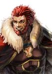  beard cape facial_hair fate/zero fate_(series) higashiyama_hayato male_focus red_eyes red_hair rider_(fate/zero) solo 