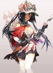  black_hair blue_eyes breasts cleavage gloves gradient gradient_background hat large_breasts long_hair looking_at_viewer original pleated_skirt simple_background skirt solo star star_cutout sword thighhighs toridamono weapon white_legwear 