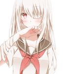  bandages blonde_hair blush eyepatch hand_to_own_mouth hiro_(hirohiro31) long_hair looking_at_viewer neckerchief original red_eyes school_uniform serafuku silver_hair solo 