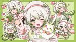  1boy 1girl ahoge animal_ears bare_shoulders blush breasts cellphone chibi cleavage_cutout clothing_cutout commission dress embarrassed ferret ferret_ears ferret_girl ferret_tail food fruit gradient_hair gradient_tail green_background green_eyes green_hair green_nails green_shirt green_tail hair_between_eyes hairband heart hood hood_down hood_up ichiko_1234 indie_virtual_youtuber jacket laimu_(vtuber) laimu_(vtuber)_(1st_costume) laimu_(vtuber)_(cozy) laimu_(vtuber)_(winter) lime_(fruit) lime_necklace lime_slice limon_(laimu) medium_breasts multicolored_hair multicolored_tail multiple_views one_eye_closed phone pink_dress pink_nails ribbon shirt shirt_slip simple_background sleepy smartphone sundress sweater t-shirt tail turtleneck turtleneck_sweater two-tone_hair two-tone_tail uwu v vgen_commission vinesauce virtual_youtuber waking_up white_hair white_sweater white_tail 