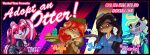 absurd_res adoption adopts anthro asian_clothing auction beach_towel blonde_hair blowing_kiss bow_ribbon brown_hair cephalopod_shell clothing cocktail_glass colored_nails container cup drinking_glass east_asian_clothing eyebrow_piercing facial_piercing female fingerless_gloves fishnet_clothing flight_attendant flight_attendant_hat flight_attendant_uniform food freckled_face freckles frilly frilly_clothing fruit gesture glass glass_container glass_cup gloves grass_skirt group hair hand_gesture handwear hi_res highlights_(coloring) hula_dancer hula_girl japanese_clothing kawaii_metal mammal markings mole_(marking) mollusk_shell multicolored_hair mustelid nails name_tag olive_(fruit) otter pattern_clothing pattern_gloves pattern_handwear pawpads piercing pigtails plant ponytail red_hair ribbons river_otter sea_otter serving_alcohol serving_beverage serving_food serving_tray shell spiral_shell striped_clothing striped_gloves striped_handwear stripes towel two_tone_hair v_sign wastedtimeee wetsuit whisker_markings whisker_spots whiskers