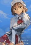  :&lt; blue_sky brown_eyes brown_hair capelet cloud corset dated day garter_straps glasses hand_in_hair kantai_collection long_sleeves maid_headdress roma_(kantai_collection) short_hair skirt sky solo toro_(konirio) twitter_username 
