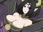  4:3 bandai_namco big_breasts black_hair breasts cleavage clothed clothing demon digimon digimon_(species) eyelashes eyeshadow female hair horn humanoid humanoid_pointy_ears lilithmon lips looking_at_viewer makeup not_furry purple_eyes solo wings zefyu 