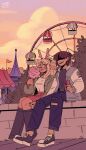 2021 accessory amusement_park amusement_ride anthro antlers belt blonde_hair bottomwear brown_body candy cervine clothing cloud colored_nails cotton_candy covered_eyes dark_hair date dating deer deltarune dessert detailed_background duo eating electronics female ferris_wheel food footwear hair hair_accessory hand_holding hi_res holding_food holding_object holding_phone hooves horn human human_on_anthro interspecies jacket jxitrash kris_(deltarune) male male/female mammal nails new_world_deer noelle_holiday pants phone plant red_nose reindeer romantic romantic_couple shoes signature sitting skirt tan_body topwear torn_bottomwear torn_clothing torn_pants tree undertale_(series)