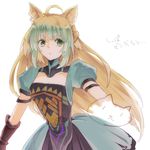  animal_ears atalanta_(fate) blonde_hair bow_(weapon) cat cat_ears dress fate/apocrypha fate_(series) gradient_hair green_eyes green_hair long_hair multicolored_hair solo tamaki_(glass_bottle) two-tone_hair weapon 