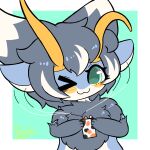 !dodn 1:1 4_ears 4_fingers :3 absurd_res antennae_(anatomy) anthro aquatic_gastropod black_hair blue_body cellphone curly_hair electronics erro_(!dodn) female fingers fluffy fur fur_tuft gastropod green_eyes hair headphones hi_res listening_to_music marine mollusk multi_ear one_eye_closed phone sea_snail short_hair smartphone snail solo tuft white_body wink