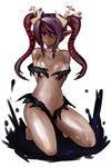  1girl bandai bare_legs bare_shoulders barefoot breasts dark_skin darkness demon demon_girl digimon digimon_xros_wars female fusion horn large_breasts legs lilithmon seven_great_demon_lords shademon shadow solo succubus twintails 