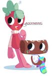 :3 alpha_channel animate_inanimate black_eyes blush blush_stickers brown_body cake canine_teeth chest_tuft clothing cosmo_(dandy&#039;s_world) dandy&#039;s_world dessert dialogue digital_media_(artwork) duo elemental_creature flora_fauna food food_creature freckled_face freckles frosting frosting_on_head fruit fur green_hair hair hi_res humanoid leaf leaf_hair leggings legwear living_fruit looking_back male mostly_nude multicolored_clothing multicolored_leggings multicolored_legwear not_furry open_mouth pattern_clothing pattern_leggings pattern_legwear plant plant_hair pseudo_hair rainboweevee red_body red_fur roll_cake scarf scarf_only simple_background smile sprout_(dandy&#039;s_world) strawberry striped_clothing striped_leggings striped_legwear stripes sweater text thin_eyebrows toons_(dandys_world) topwear transparent_background tuft watermark white_clothing white_sweater white_topwear