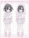  1girl 2000s_(style) aiiares animal_ears bandaid bandaid_on_leg black_hair bloomers bow child chinese_commentary commentary_request commission fake_animal_ears fashion faux_retro_artstyle frilled_skirt frilled_socks frills grey_eyes hair_over_one_eye heisei_retro highres hood hood_up hooded_jacket jacket kaomoji long_hair long_sleeves looking_at_viewer multiple_views my_melody onegai_my_melody original pastel_colors pink_jacket pink_shoes pink_skirt sanrio shirt shoes skirt socks watermark white_bloomers white_shirt white_socks yume_kawaii 