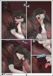 absurd_res anthro bat bite black_border bodily_fluids body_worship border brown_body brown_fur comic duo fur grey_body grey_fur hand_print hi_res lagomorph leporid lepus_curpaeums male male/male mammal markings muscular muscular_male musk nipple_bite nipple_fetish nipple_play nipple_suck nipples rabbit size_difference sucking sweat tribal tribal_markings vidale_(viola_bat) viola_bat