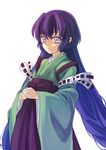  chio_kitsune highres japanese_clothes kamishiro_rin kimono long_hair maburaho purple_hair white_eyes 