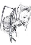  absurdres bent_over bow dress foreshortening hair_bow highres insect_girl kurodani_yamame looking_at_viewer matumasima mechanical_pencil open_mouth pencil short_hair sketch smile solo spider_girl spider_legs standing touhou traditional_media v 