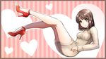  bad_id bad_pixiv_id bangs blush brown_eyes brown_hair dress earrings full_body heart heart-shaped_pupils high_heels highres jewelry katou_megumi long_legs open_mouth ribbed_sweater ringozaka_mariko saenai_heroine_no_sodatekata short_hair solo sweater sweater_dress symbol-shaped_pupils 