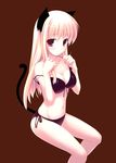  absurdres animal_ears bad_id bad_pixiv_id bikini blonde_hair breasts cat_ears cat_tail cleavage front-tie_top fujisaki_rei highres large_breasts long_hair looking_at_viewer navel original red_eyes sitting smile solo strap_lift swimsuit tail 