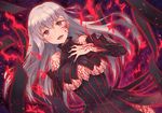  blush breasts dark_sakura detached_sleeves fate/stay_night fate_(series) g.t hair_ribbon large_breasts long_hair looking_at_viewer matou_sakura md5_mismatch open_mouth red_eyes ribbon silver_hair smile solo underboob 