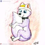 1:1 3_toes blue_eyes canid canine canis claws collar domestic_dog everest_(paw_patrol) feet female feral hi_res husky looking_at_viewer lying lying_on_ground mammal nordic_sled_dog on_ground on_side patreon patreon_logo patreon_username paw_patrol paws smile smiley_face smiling_at_viewer solo spitz tail tail_grab toes traditional_media_(artwork) yordraw