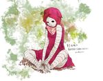  bandages eto_(tokyo_ghoul) hood knees_apart_feet_together looking_at_viewer red_eyes simple_background sitting solo soso tokyo_ghoul 