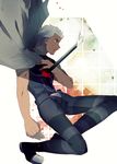  archer bad_id bad_pixiv_id blood blood_in_mouth cape creat dark_skin dark_skinned_male fate/stay_night fate_(series) impaled male_focus sleeveless solo sword weapon white_hair 