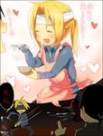  ^_^ ahoge androgynous angry apron bandages black_hair blonde_hair blush bowl closed_eyes cooking dreaming edward_elric feeding food fullmetal_alchemist heart kl ling_yao long_hair ponytail prosthesis saliva shirt spoon translated 