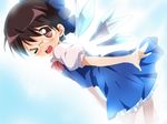  bow cirno cirno_(cosplay) cosplay glasses hair_bow maruki_(punchiki) one_eye_closed short_hair solo touhou wings 