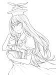  book greyscale hat highres kamishirasawa_keine lineart long_hair monochrome nakatani_nio solo sparkle touhou transparent_background 